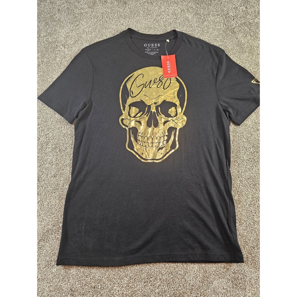 Guess Mens Black Gold Foil Skull Graphic T-Shirt Small NWT Short Sleeve Tee